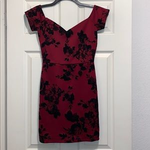 Burgundy dress with black velvet roses